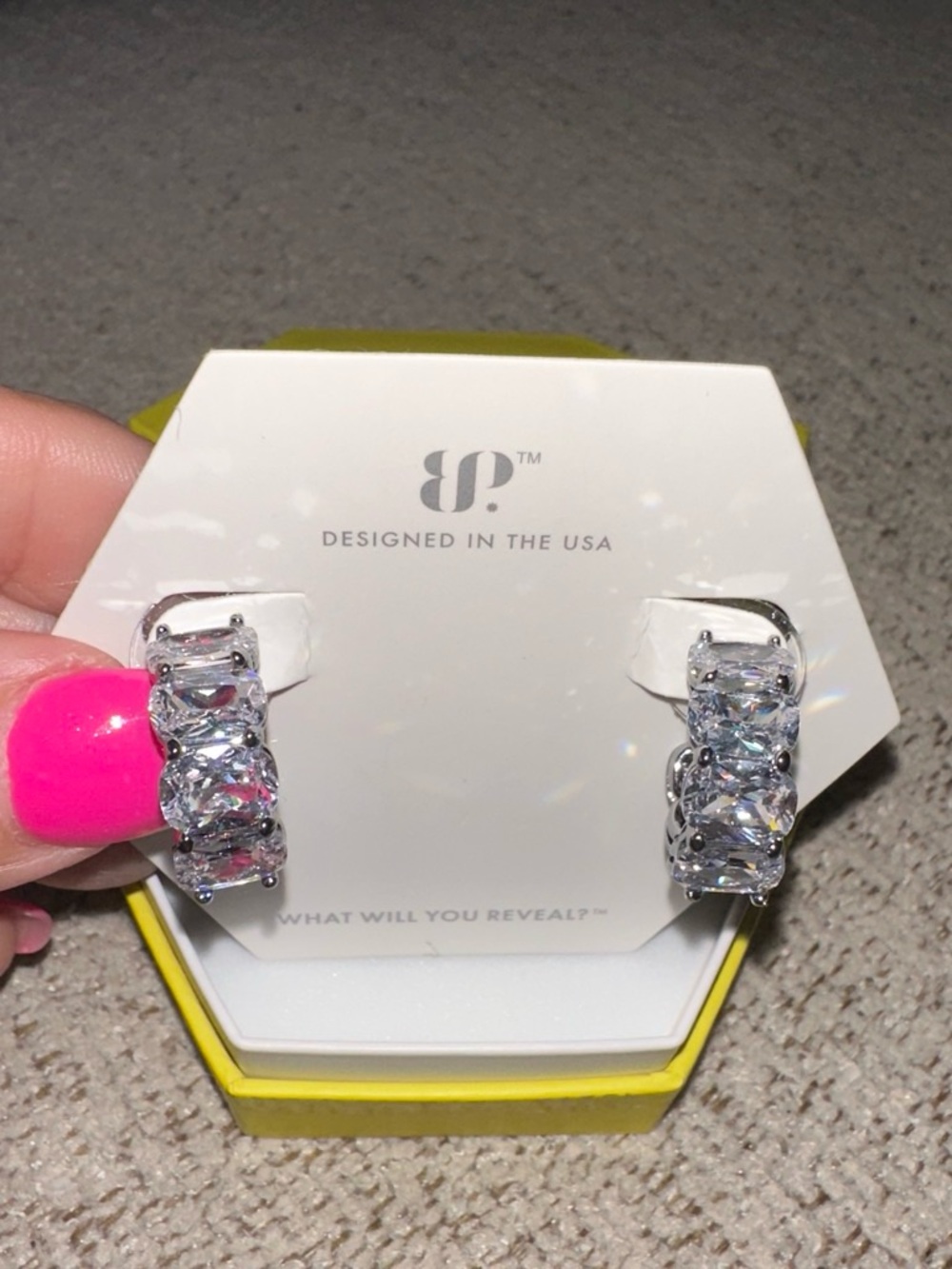 bp Silver Hoop Earrings with Clear Crystals
